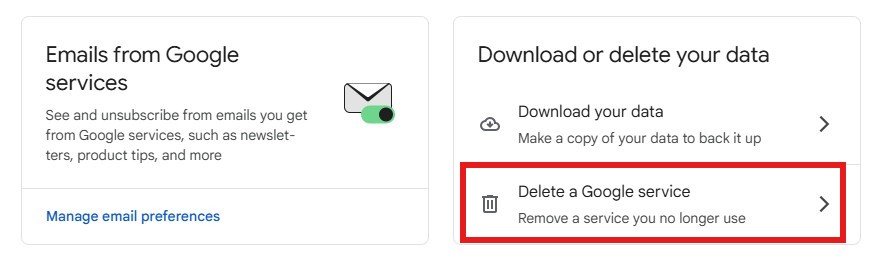 Google サービスの削除をクリックします。
