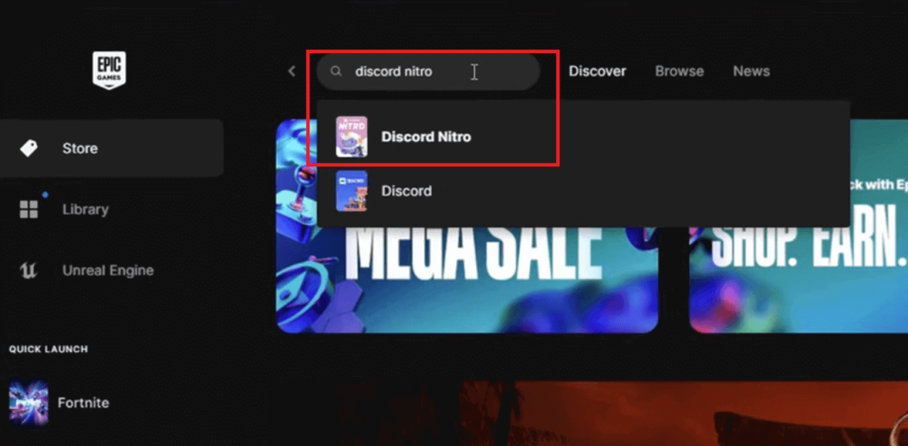 Search for Discord Nitro in the Epic Games Store