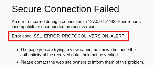 Mozilla Firefox に表示された SSL_ERROR_PROTOCOL_VERSION_ALERT のページ