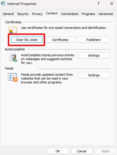 WindowsでSSL状態をクリアする方法
