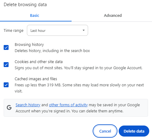 Clear Chrome Browser Cache and Cookies