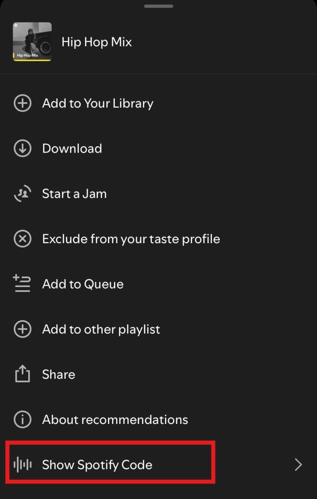 点击 "显示 Spotify 代码”