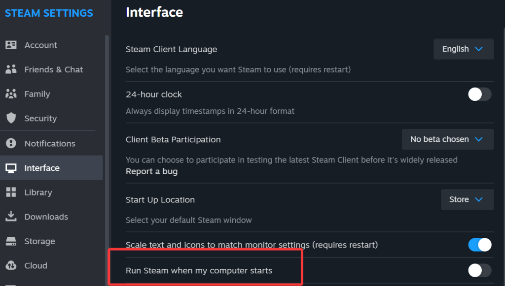 Stop Steam from Opening on Startup Via Steam Settings