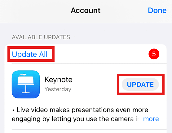 Apps that have available updates