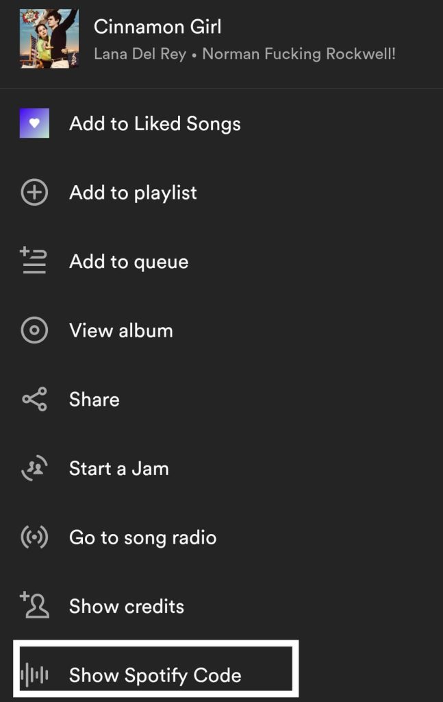 Haz clic en “Mostrar Spotify Code”