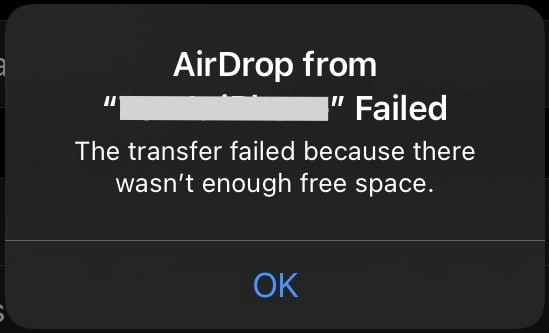 A user’s AirDrop failed