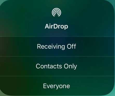 Three visibility options of AirDrop