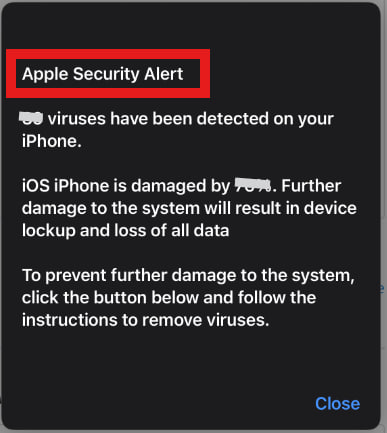 Apple security alert about viruses on Safari