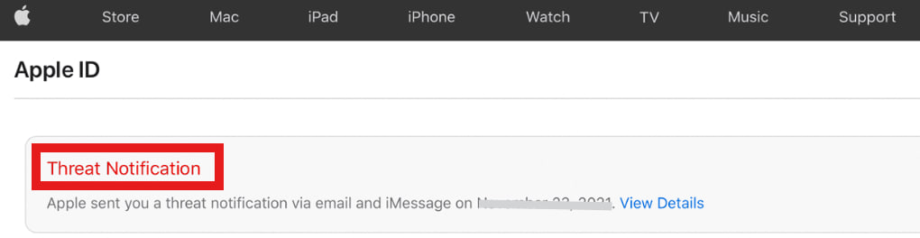 Apple threat alert on apple.com