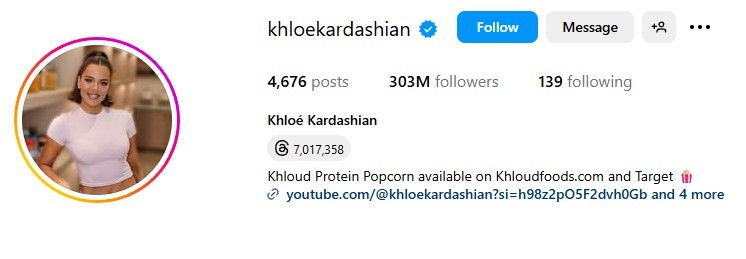 Khloe Kardashian的 Instagram 账户
