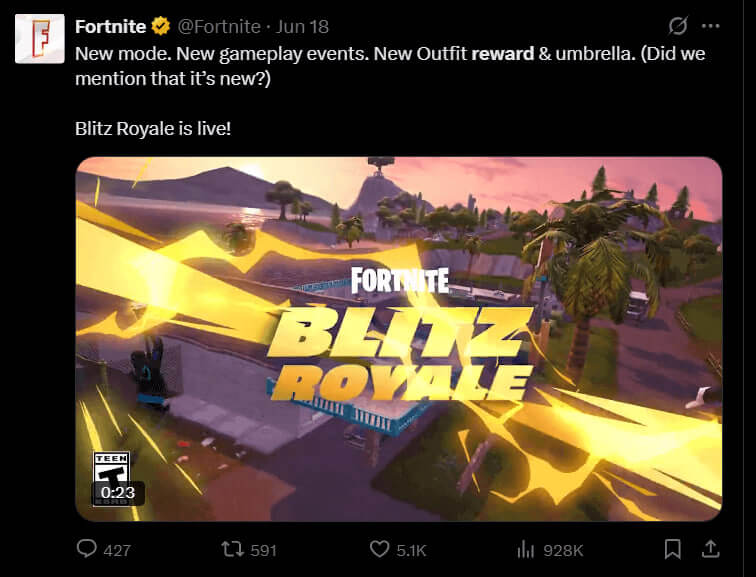 Recordatorio oficial de Fortnite en X sobre las recompensas de la nueva temporada