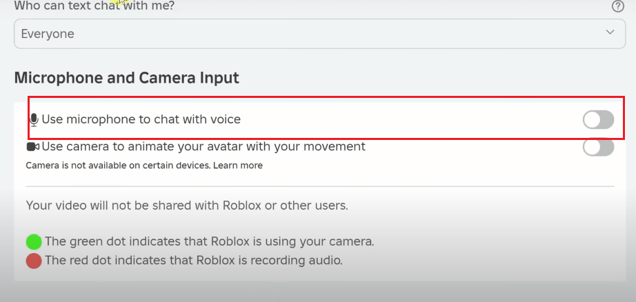 Toggle on “Use microphone to chat with voice”