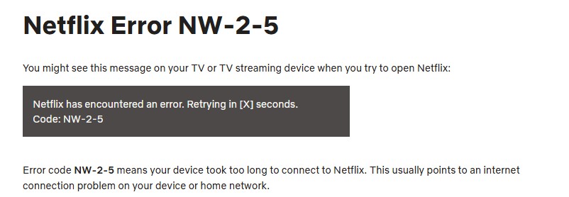 NetflixエラーコードNW-2-5とは何ですか？