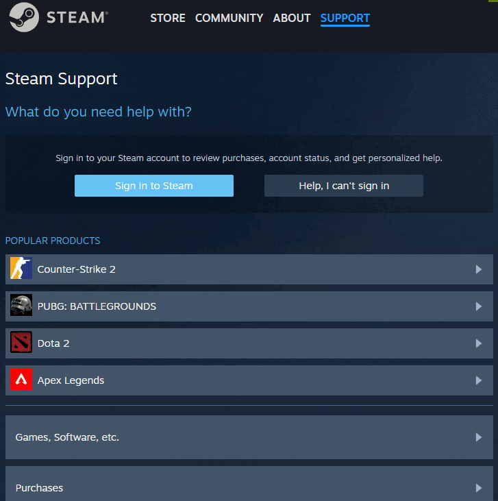 Contact Steam Support