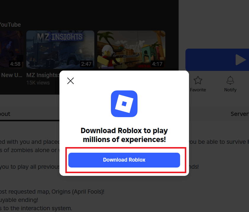 “Roblox 다운로드”를 클릭하세요
