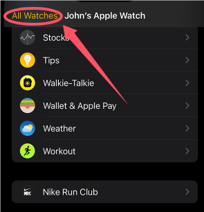 画面上部の「すべてのApple Watch」をタップしてください。
