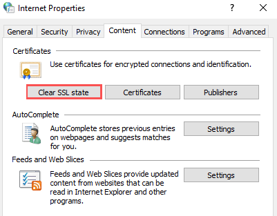 インターネットのプロパティでSSL状態をクリア