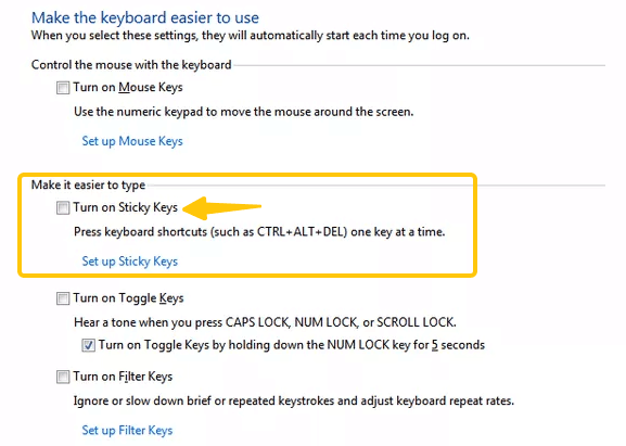 Windows 8/7 で固定キーをオフにする方法は?