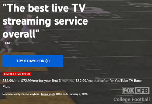 ブラックフライデーのおすすめストリーミングセール：YouTube TV