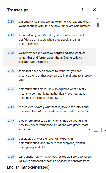 The transcript window appears