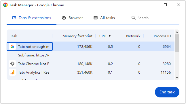 Use Chrome Task Manager to End Tasks